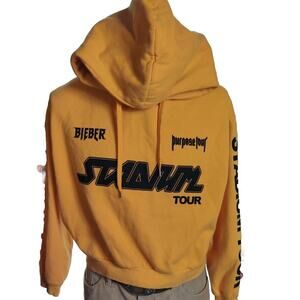 Justin Bieber Stadium Tour Crop Sweatshirt Hoodie Women's XL Purpose Tour Yellow